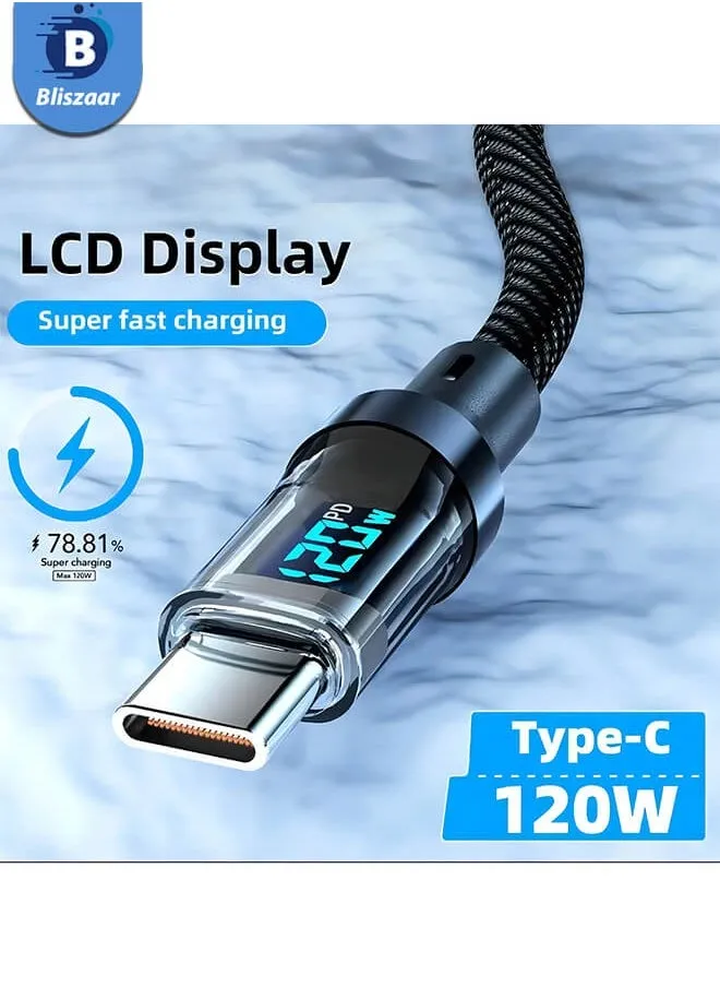 كابل شحن سريع من USB إلى Type-C مع شاشة LCD، كابل Type-C، بطول 1 متر - أسود-2