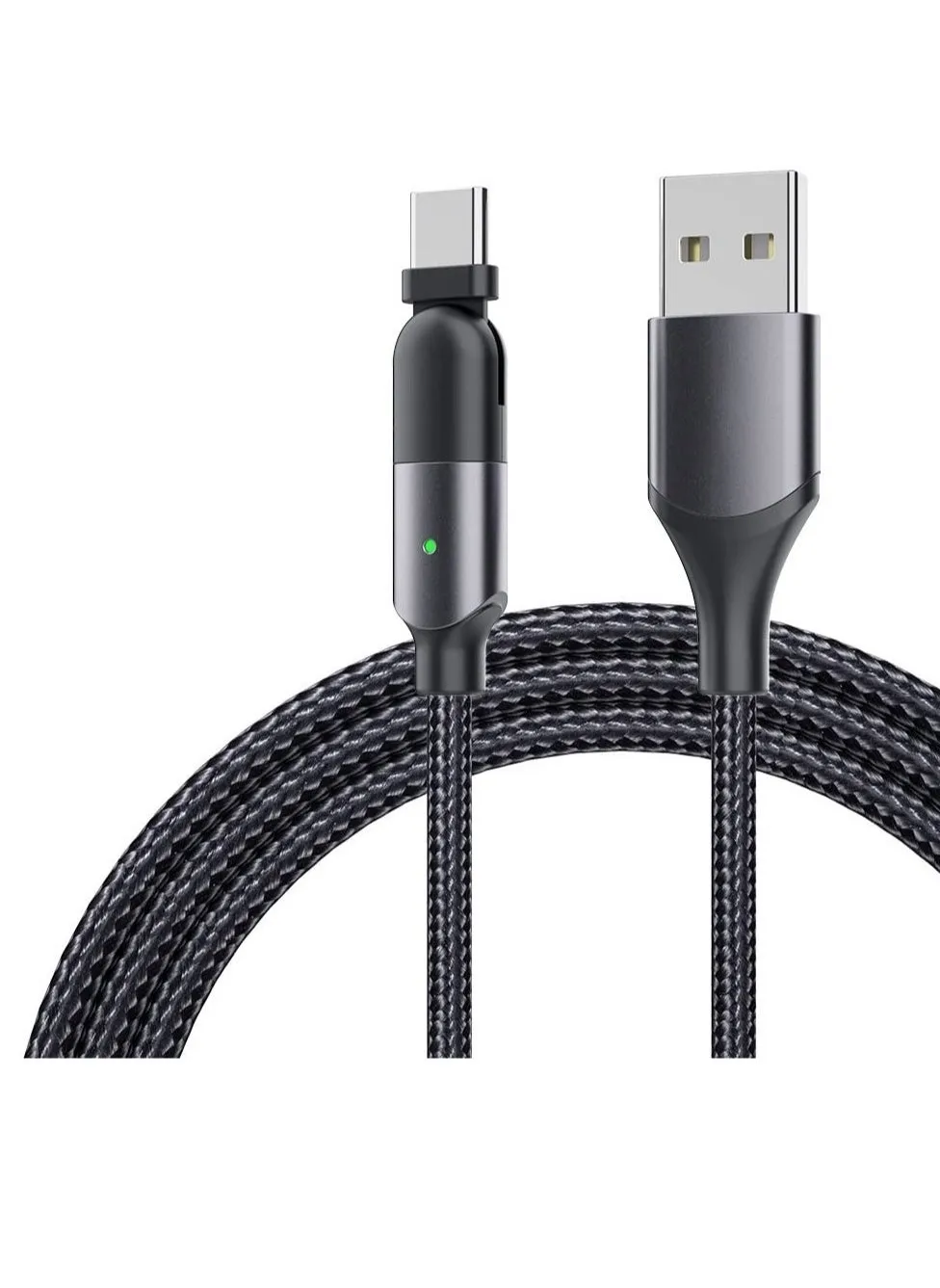 كابل شاحن USB Type-C، كابل شحن ونقل بيانات USB Type-C من النايلون برأس دوار 180 درجة، لهواتف Samsung/LG/Moto/LG، ولجهاز تحكم PS5/Xbox X/S/جهاز تحكم Switch Pro-1