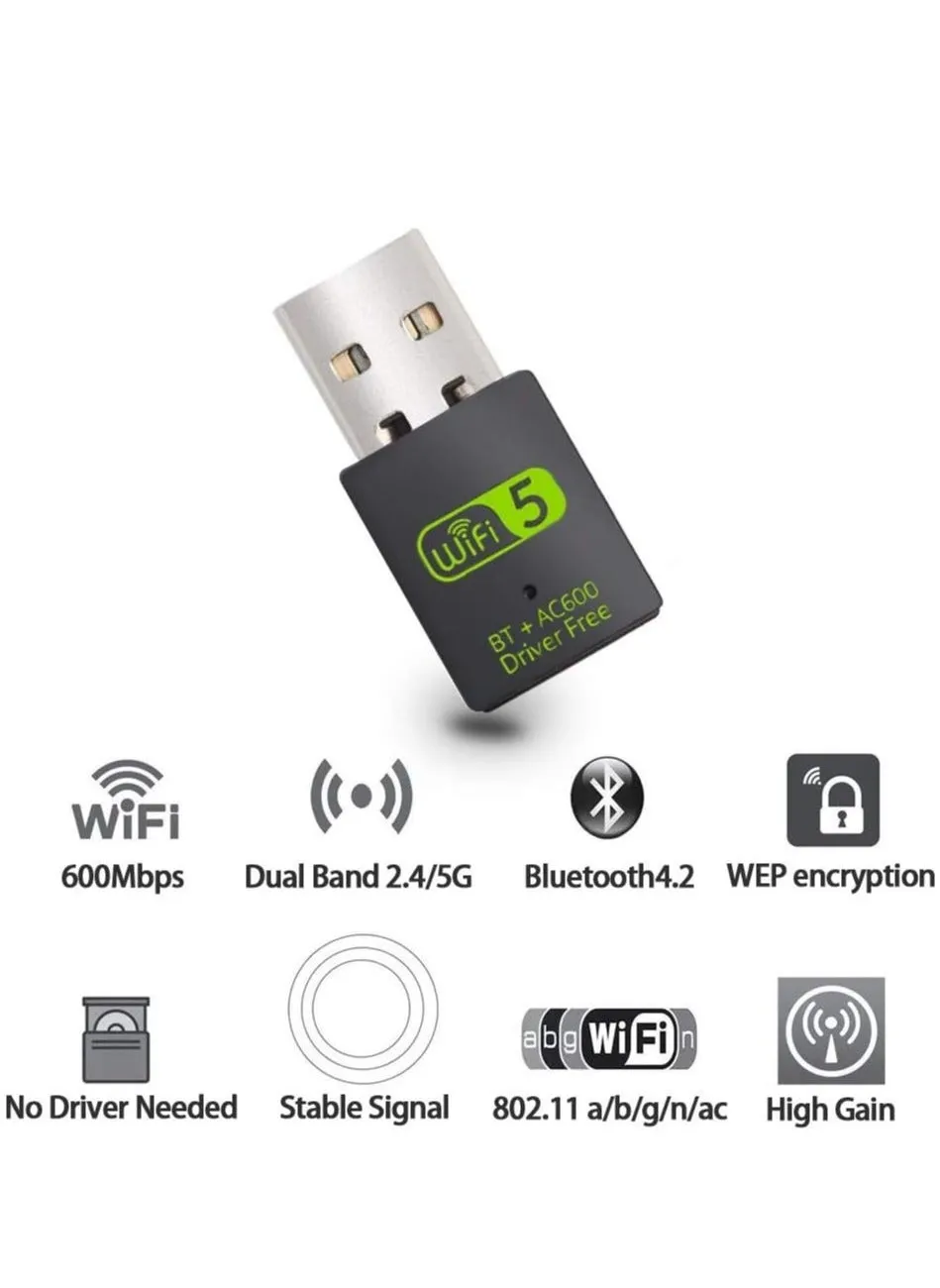 محول USB WiFi Bluetooth، جهاز استقبال خارجي للشبكة اللاسلكية ثنائي النطاق 2.4/5 جيجاهرتز بسرعة 600 ميجابت في الثانية، دونجل WiFi صغير للكمبيوتر الشخصي/الكمبيوتر المحمول/الكمبيوتر المكتبي-2