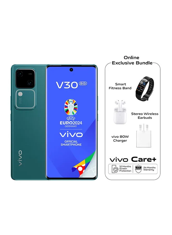 V30 5G ثنائي شرائح الاتصال باللون الأخضر المورق وذاكرة الوصول العشوائي (RAM) سعة 12 جيجابايت وذاكرة الوصول العشوائي (RAM) سعة 256 جيجابايت مع هدايا حصرية، سماعات أذن وسوار لياقة ذكي وشاحن بقدرة 80 وات وضمان لمدة 24 شهرًا + استبدال الشاشة لمدة عام - إصدار الشرق الأوسط-1