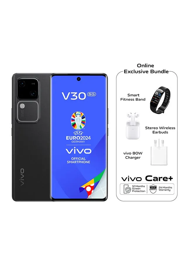 V30 5G ثنائي شريحة الاتصال باللون الأسود النبيل وذاكرة الوصول العشوائي بسعة 12 جيجابايت وسعة 256 جيجابايت مع هدايا حصرية، سماعات أذن وسوار لياقة ذكي وشاحن بقدرة 80 وات وضمان لمدة 24 شهرًا + استبدال الشاشة لمدة عام - إصدار الشرق الأوسط-1