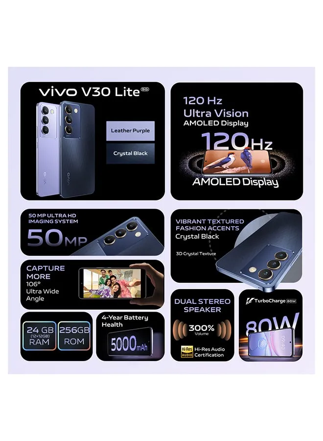 V30 Lite 5G ثنائي الشريحة بلون أسود كريستالي 12 جيجابايت + 12 جيجابايت رام 256 جيجابايت - مع هدايا حصرية، سماعات أذن، سوار لياقة ذكي، شاحن 80 وات وضمان 24 شهرًا + استبدال الشاشة لمدة عام-2