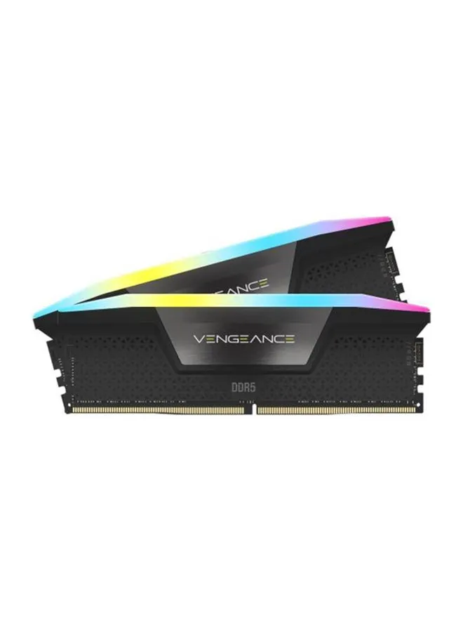 مجموعة ذاكرة سطح المكتب VENGEANCE RGB 64GB (2x32GB) DDR5، سرعة ذاكرة 6400 ميجاهرتز، زمن انتقال CAS 32-40-40-84، Intel XMP 3.0، جهد 1.40، 288 دبوس، RGB متعدد المناطق ديناميكيًا، أسود | CMH64GX5M2B6400C32-1