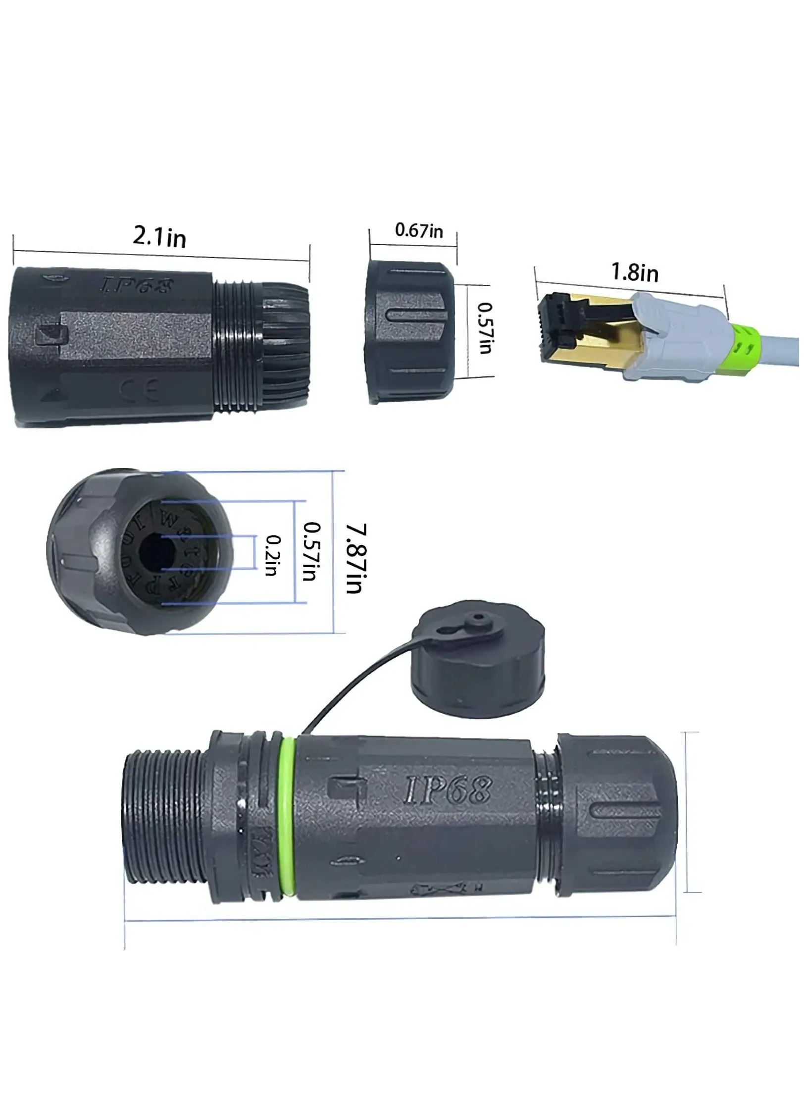 موصل مقاوم للماء IP68، موصل RJ45 محمي خارجي، موصل إيثرنت POE أنثى إلى أنثى، للاستخدام الخارجي Cat5e، Cat6، موصل كابل إيثرنت (عبوة من قطعتين)-2