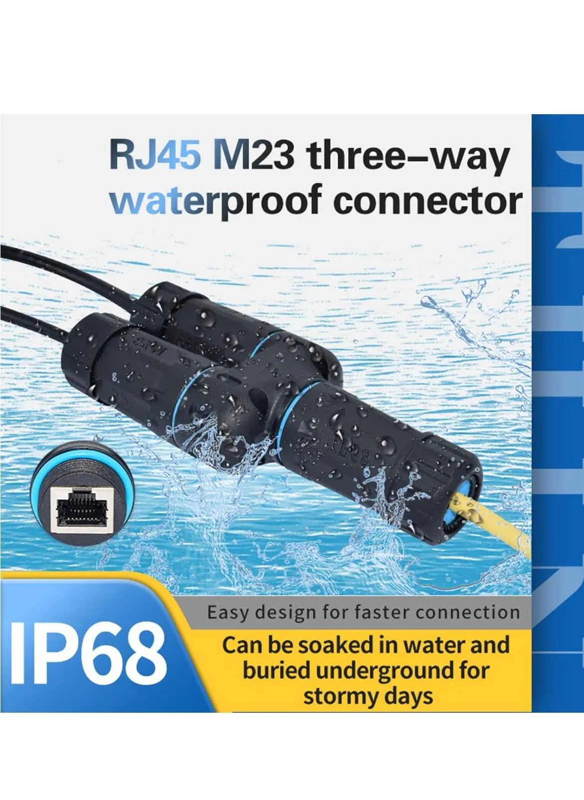 موصل RJ45 مقاوم للماء، موصل إيثرنت مقاوم للماء IP68، موصل 1 في 2 مخرج IP68 موصل كابل شبكة LAN خارجي لكابل إيثرنت Cat5/Cat5e/Cat6/Cat7/Cat8 (زوج واحد أنثى)-2