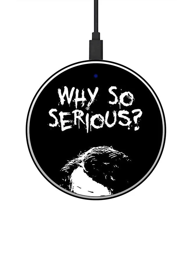 شاحن لاسلكي سريع رفيع للغاية بطبعة عبارة Why So Serious مع كابل USB أسود/ أبيض-1