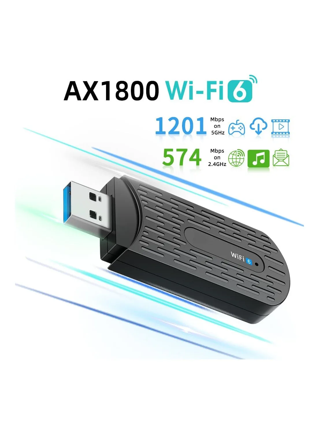 محول واي فاي، محول واي فاي USB AX1800 لأجهزة الكمبيوتر المكتبية، إنترنت لاسلكي، محول لاسلكي USB 3.0 لأجهزة الكمبيوتر المحمولة، يدعم Windows 10/11، محولات شبكة الكمبيوتر USB-2