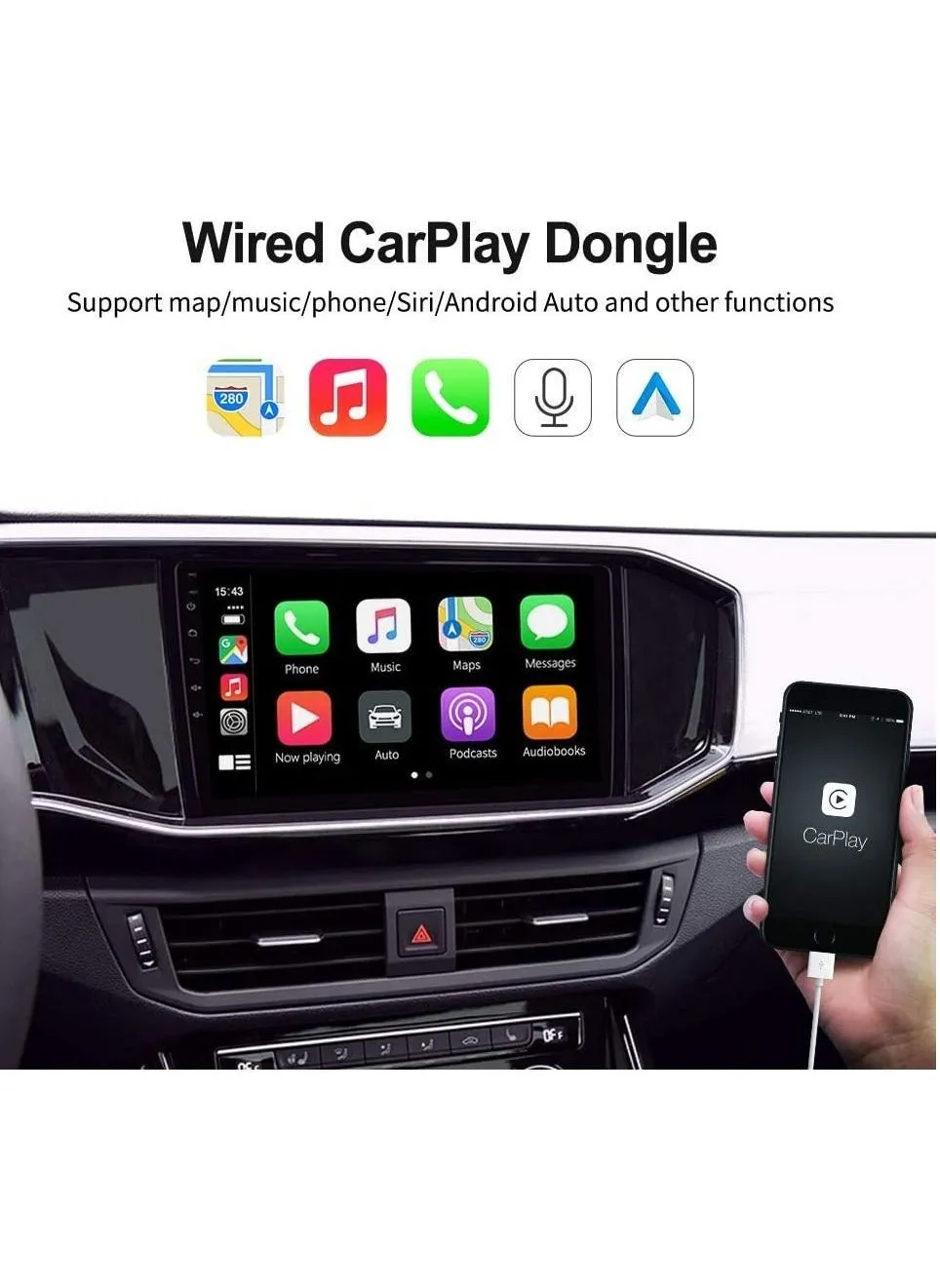 دونجل CarPlay سلكي لشاشة السيارة مع نظام Android 4.4.2 أو أعلى يدعم Android Auto Mirroring USB Connect SIRI التحكم الصوتي ترقية خرائط Google (أبيض)-2