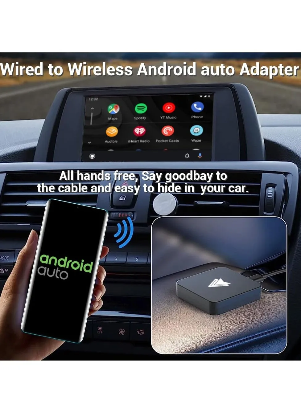 محول Android Auto اللاسلكي للسيارات السلكية الأصلية - تحويل السلك المصنعي إلى لاسلكي، التوصيل والتشغيل، يدعم واجهة USB وType-C، أسود-2