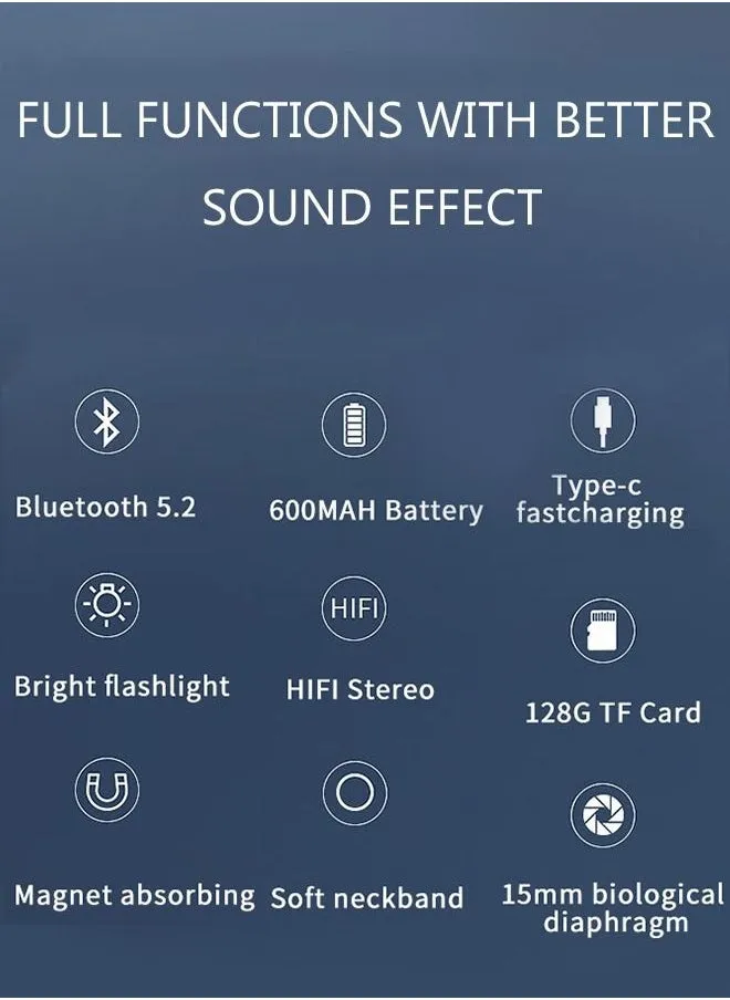 سماعات بلوتوث لاسلكية مع سماعات رياضية لاسلكية خفيفة قابلة للطي مع ميكروفون لصالة الألعاب الرياضية والجري والقيادة وإلغاء الضوضاء مع فتحة بطاقة TF-2