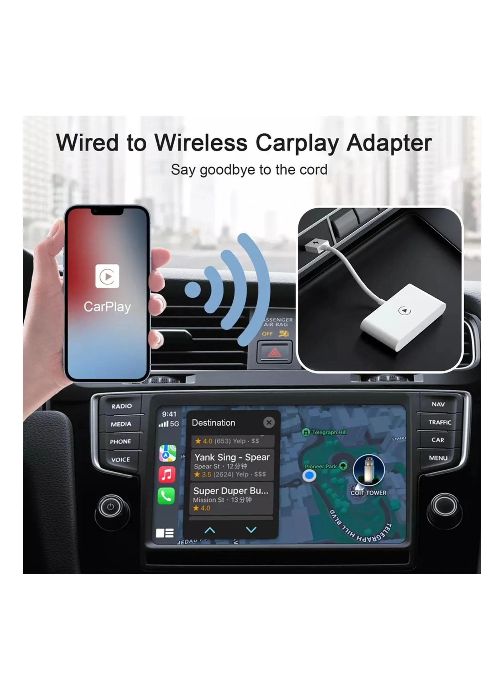 Wireless CarPlay Adapter for lPhone ,Wireless Auto Car Adapter,Apple Wireless Carplay Dongle,Plug Play 5GHz WiFi Online Update-2