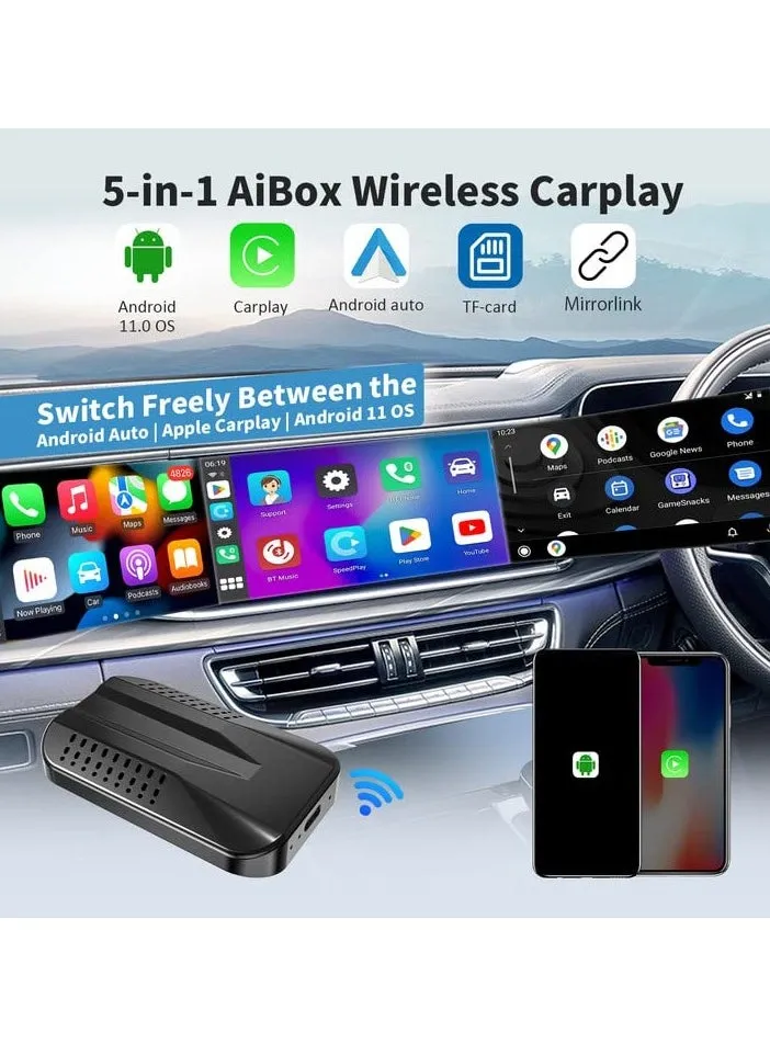 محول CarPlay لاسلكي مع Netflix Disney+ YouTube Google Play، محول CarPlay وAndroid Auto اللاسلكي لسيارات Carplay السلكية OEM، ترقية Magic Box 2.0، التوصيل والتشغيل، بدون تأخير، بطاقة TF، النسخ المتطابق-2