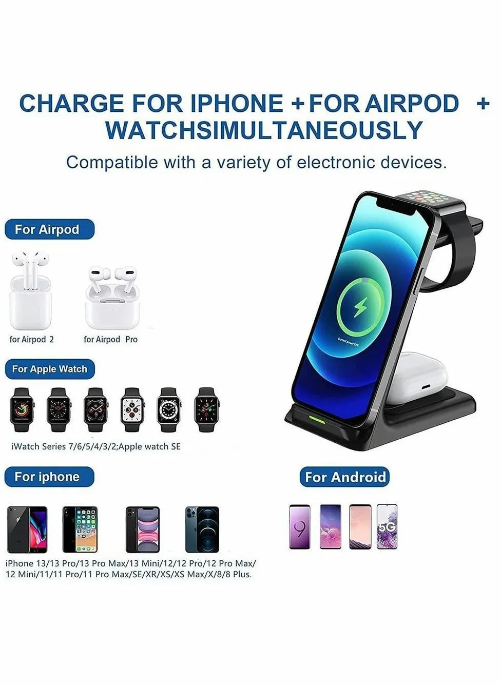 Wireless Charger, 3 in 1 Charger Station-2