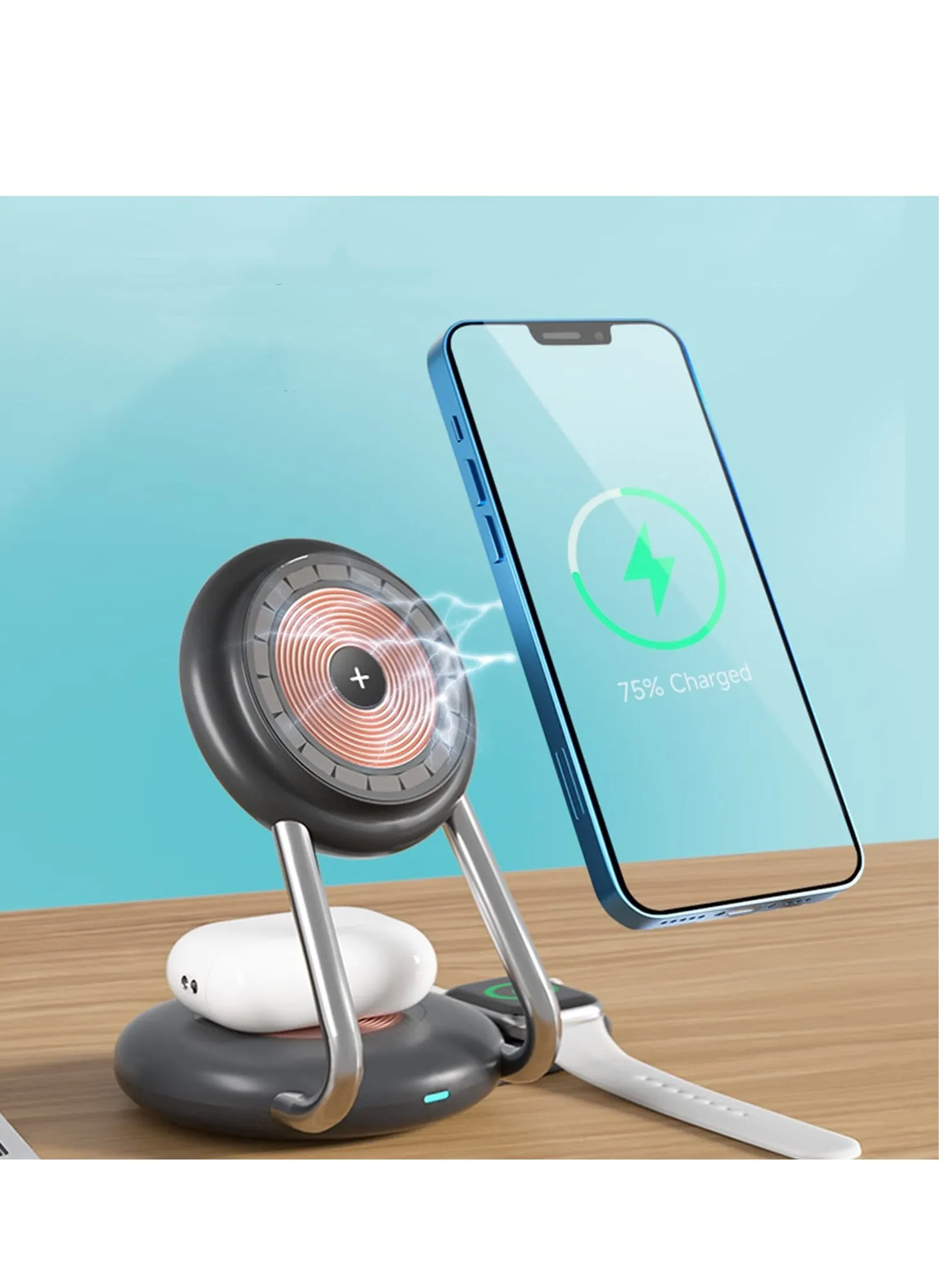 Wireless Charging Station 3 in 1 Multi Device Magnetic 15W Fast Wireless Charging Pile-2