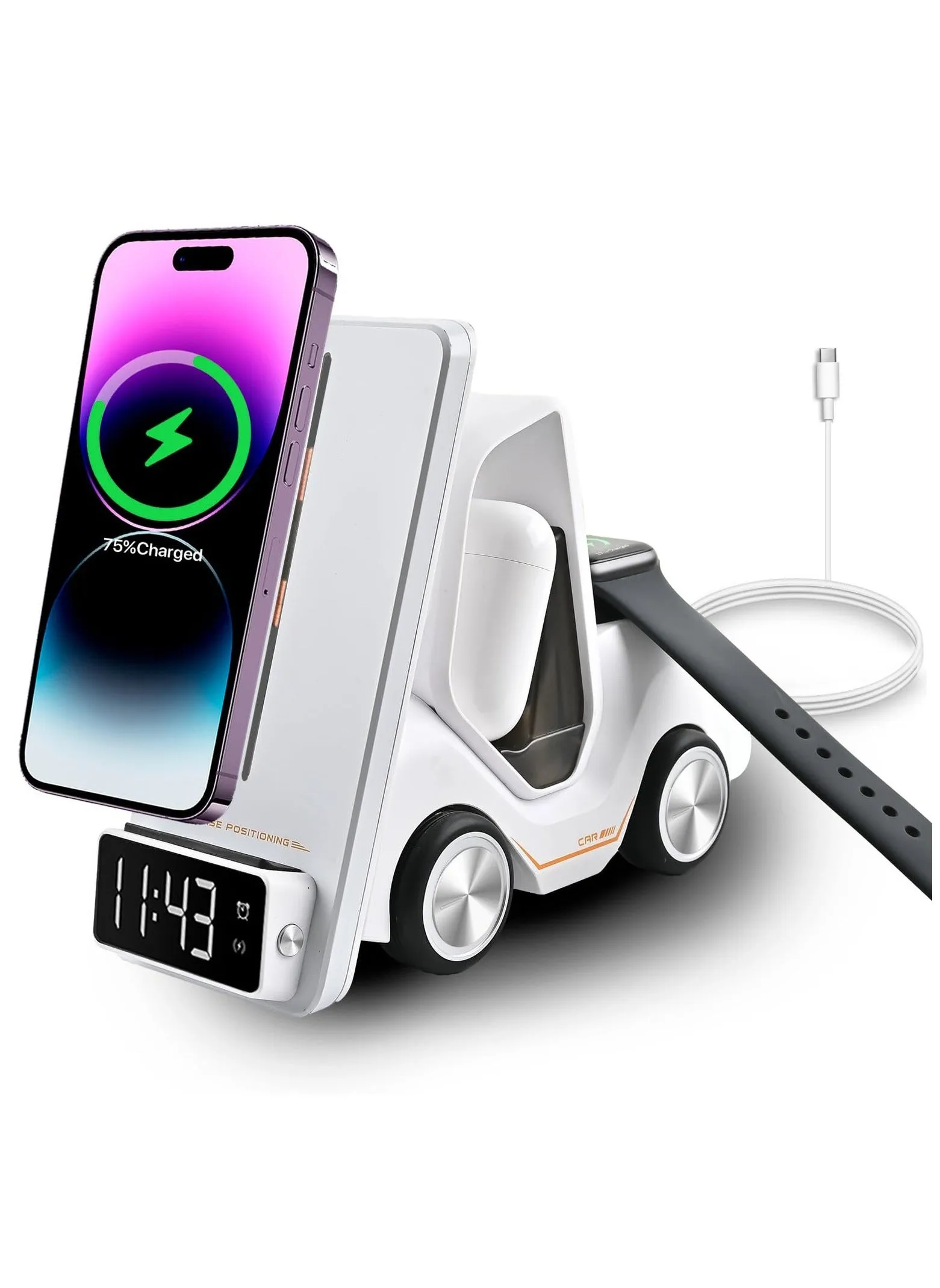 Wireless Charging Station 5 in 1 - Fast for iPhone 12-15, Air Pods Pro 3 2, Apple Watch iWatch Includes Alarm Clock and Night Light Features-1