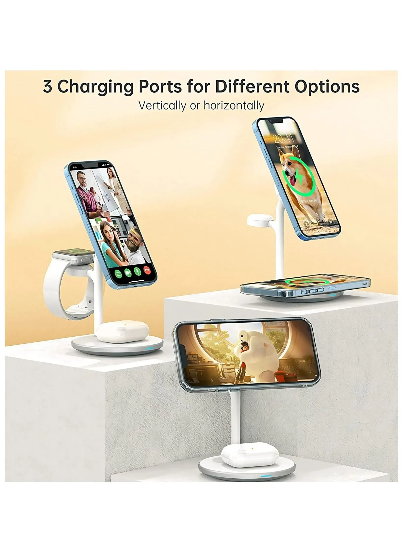 Wireless Charging Station for Multiple Devices, 15W Fast Mag Charger Stand-2