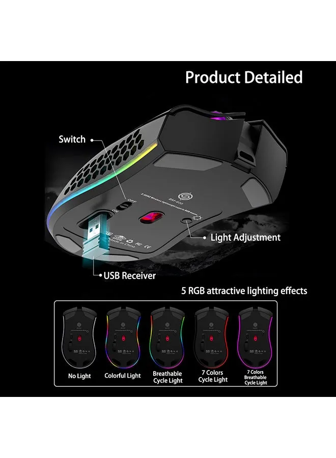 ماوس ألعاب لاسلكي بإضاءة متعددة الألوان RGB وردي-2