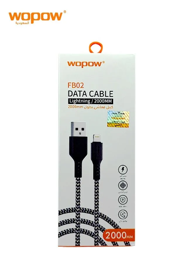 Wopow FB02 Fabric Braided Lightning Data Cable 2 Meter Length For Apple iPhone and iPad-1