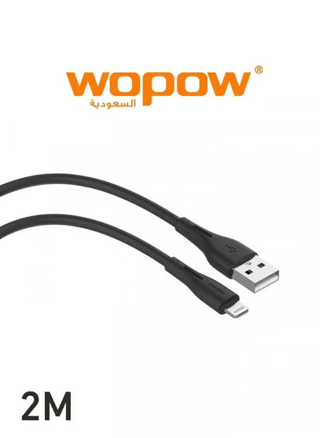 كابل بيانات لايتنينج TP02 من Wopow بطول 2 متر لأجهزة Apple iPhone وiPad - أسود-1