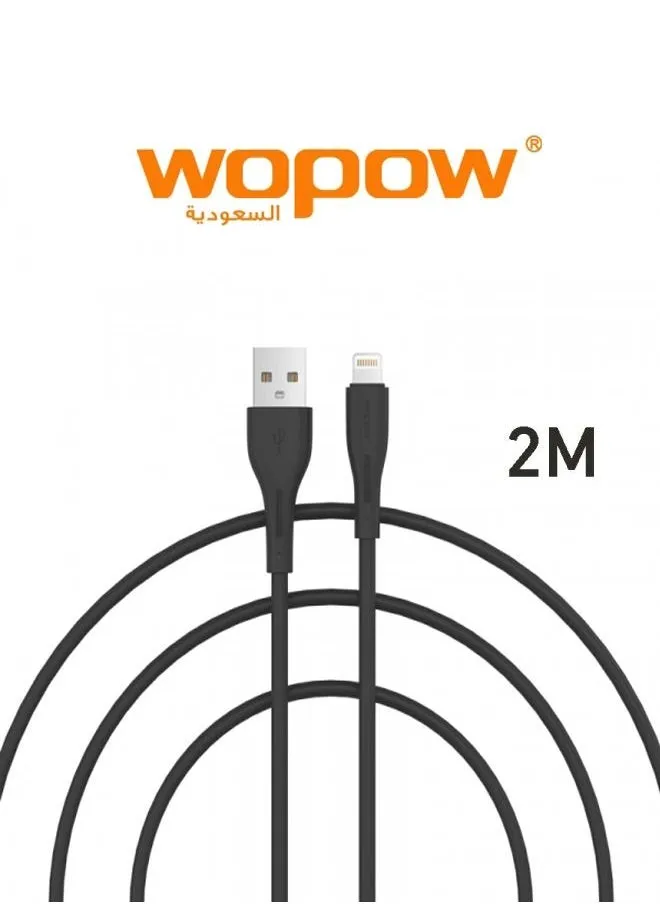 كابل بيانات لايتنينج TP02 من Wopow بطول 2 متر لأجهزة Apple iPhone وiPad - أسود-2