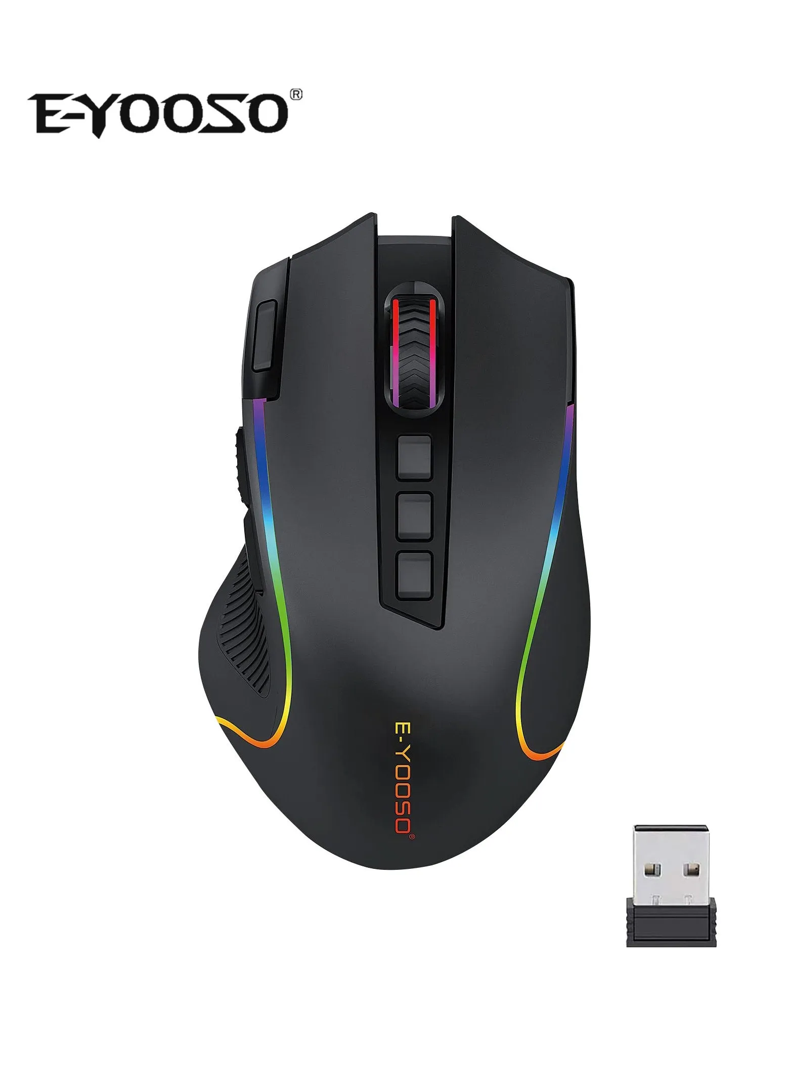 X-11 2.4G Wireless Dual mode Gaming Mouse, 8000 DPI Optical Sensor, RGB Backlit, MMO 9 Programmable Buttons, with Macro Recording, for Mac Windows Computer Gamer, Black-1