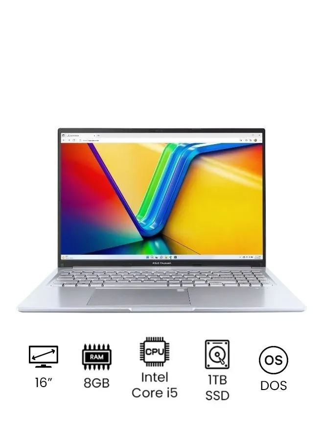 كمبيوتر محمول X1605ZA-MB227 بشاشة FHD مقاس 16 بوصة، ومعالج Core i5-1235U/ذاكرة وصول عشوائي سعة 8 جيجابايت/محرك أقراص SSD سعة 1 تيرابايت/DOS (بدون نظام التشغيل Windows)/بطاقة رسومات Intel UHD-1