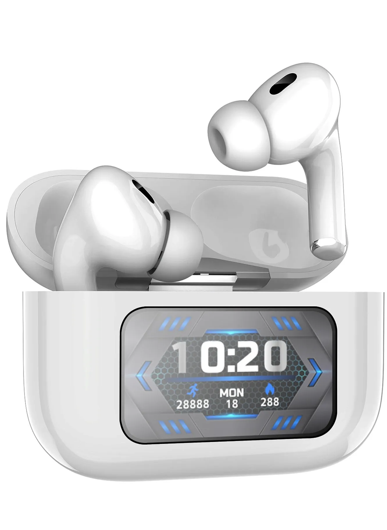 xQoops Wireless Earbuds Built-in 512Mb Local Storage with 1.45 inch Touch Screen, Bluetooth 5.3 Sports Earphones with 400mAh Wireless Charging Case, Waterproof Headphones for Android/iOS (White)-1