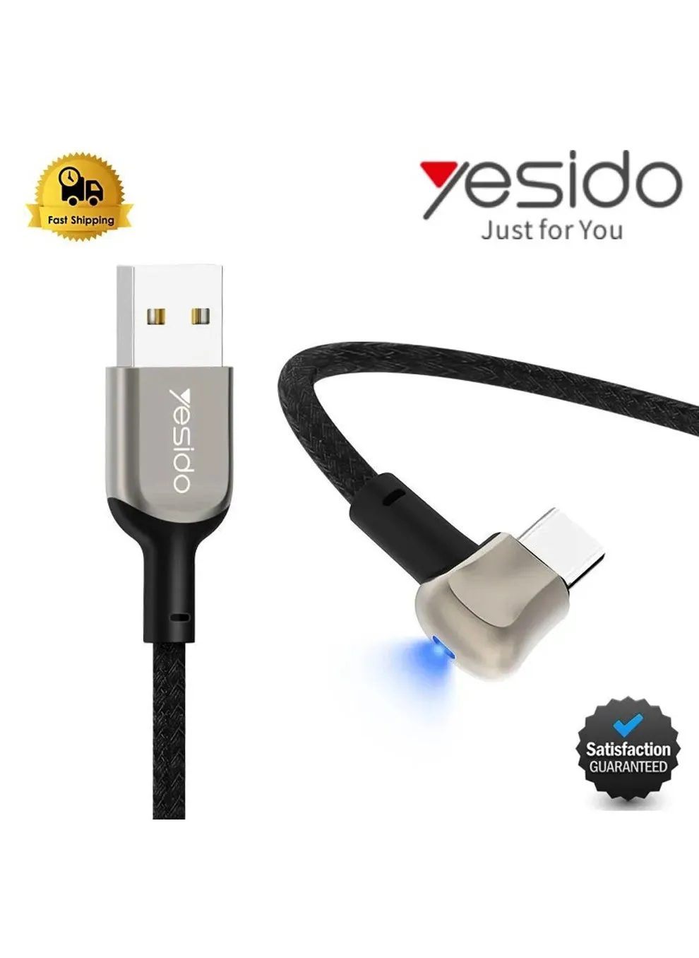 يسيدو CA39 لعبة موبايل بتصميم الكوع 90 درجة زاوية قائمة 2.4 أمبير USB 1.2 متر USB إلى كابل شحن بيانات لايتنينج لأجهزة أبل آي أو إس آي فون المحمولة - أسود-2