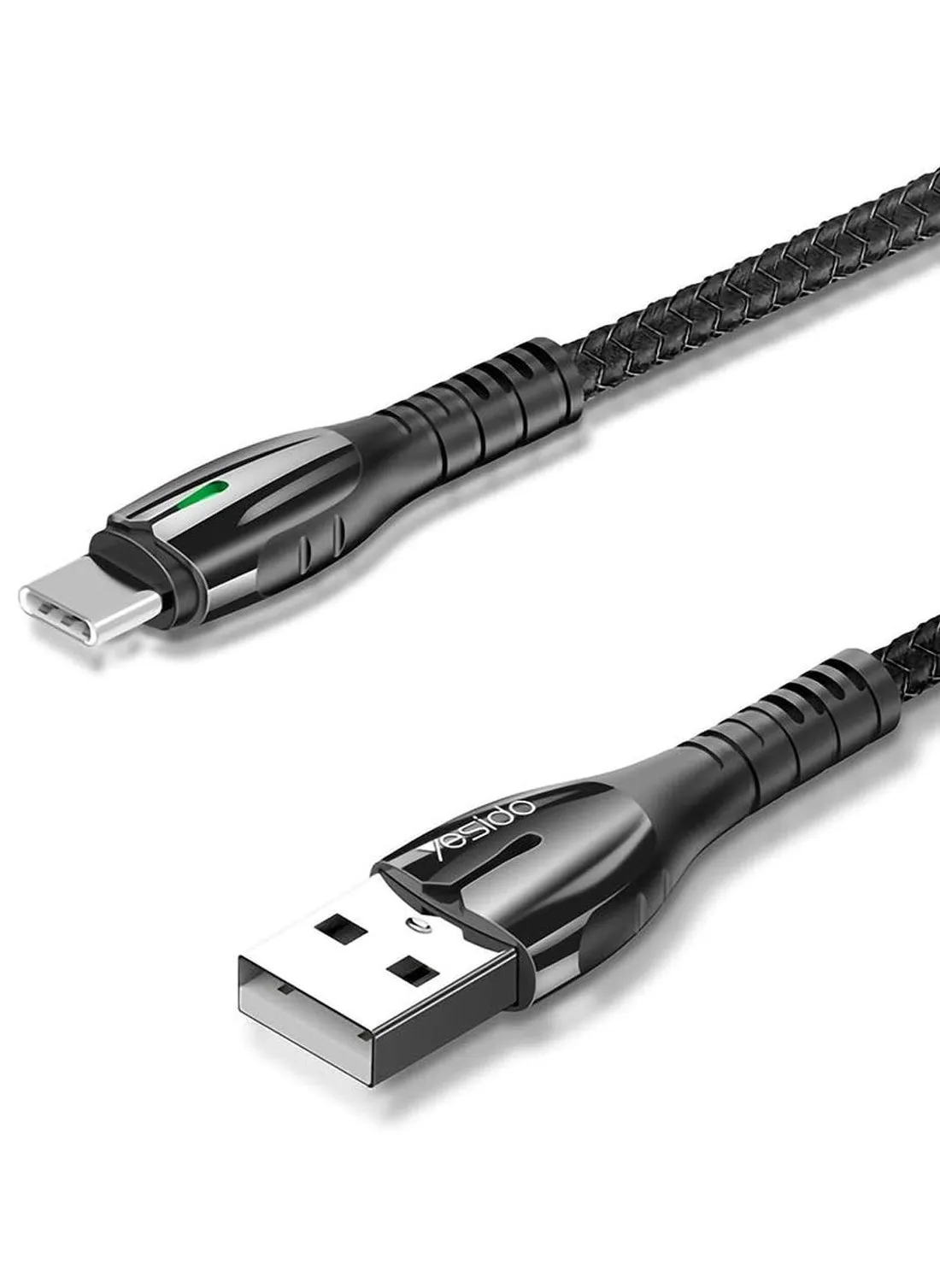 Yesido CA43 كابل معدني كابل طلاء من سبائك الزنك مضفر من النايلون مع ضوء LED كابل USB إلى Type-C - أسود-1