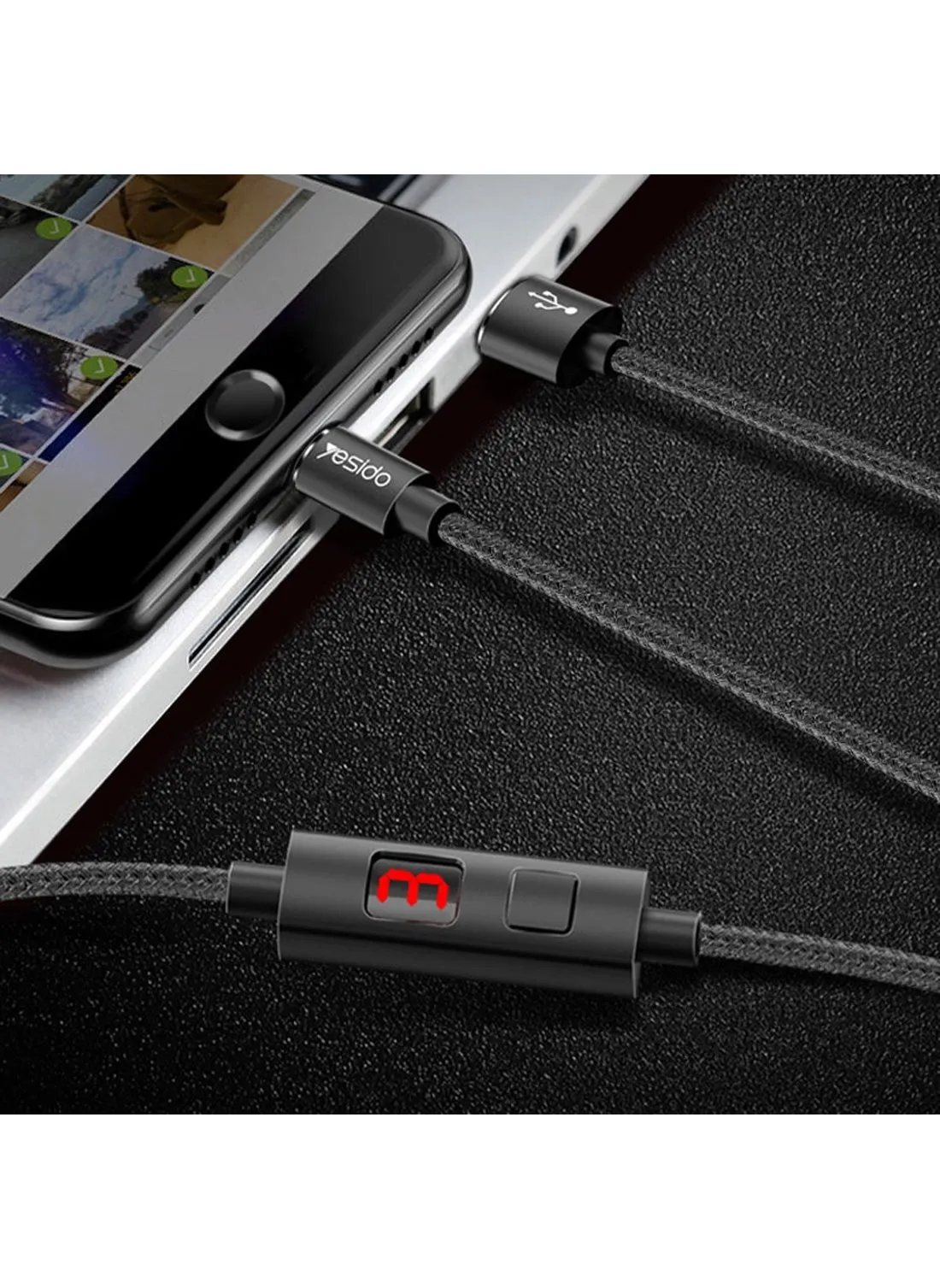 يسيدو CA46 توقيت قطع / فصل كابل بيانات USB إلى Type-C بقدرة 5 أمبير - أسود-2