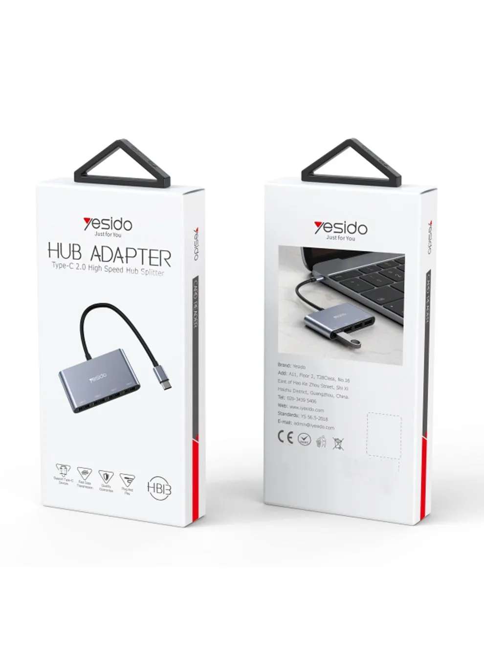 Yesido HB13 سبائك الألومنيوم الساخنة USB C Type-C التوصيل إلى 4 منافذ USB لأجهزة الكمبيوتر المحمول USB المحور - رمادي-1