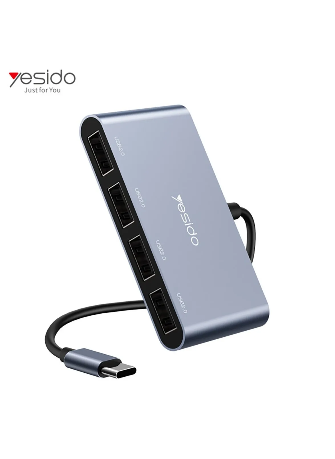 Yesido HB13 سبائك الألومنيوم الساخنة USB C Type-C التوصيل إلى 4 منافذ USB لأجهزة الكمبيوتر المحمول USB المحور - رمادي-2